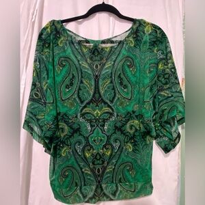 INC Green Paisley 2 piece Kimono Sleeve Blouse